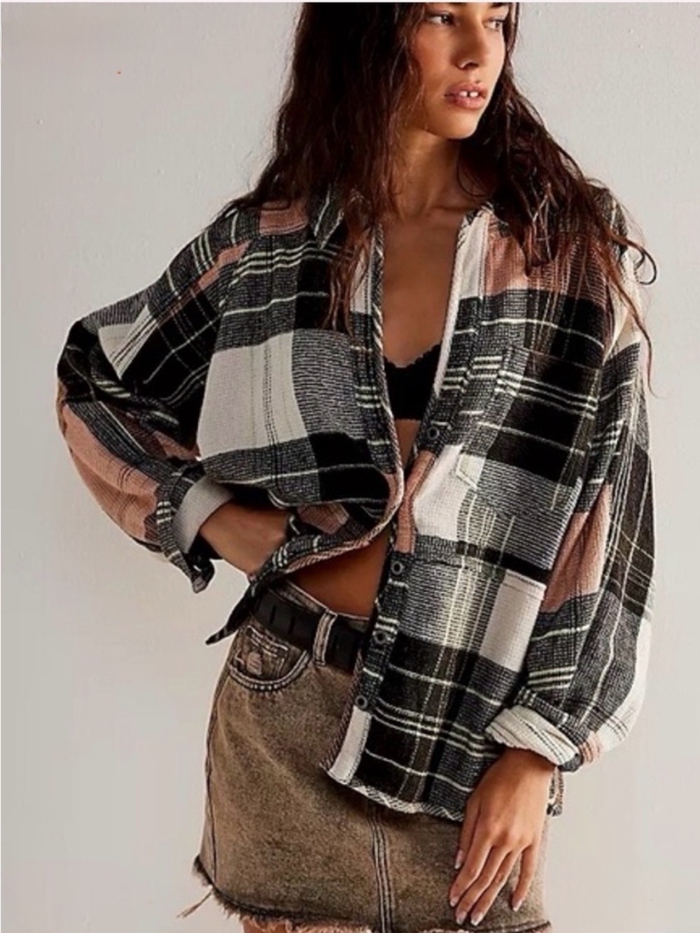Free People Cozy In Plaid shirt Large